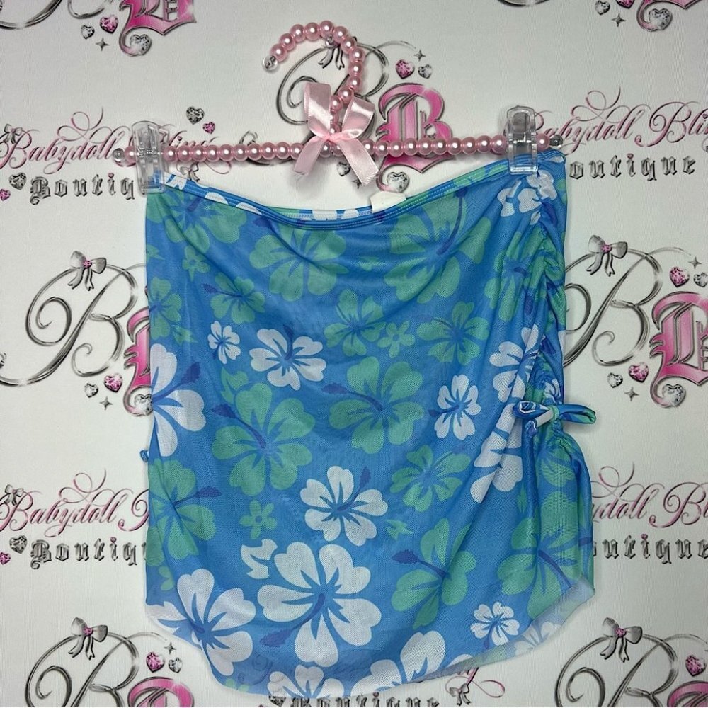 SHEIN skirt coverup mesh floral tropical flowers swim beachwear stretchy cinch